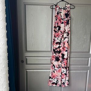 Yumi Kim Pink and Black Floral Sleeveless V-Neck Jumpsuit